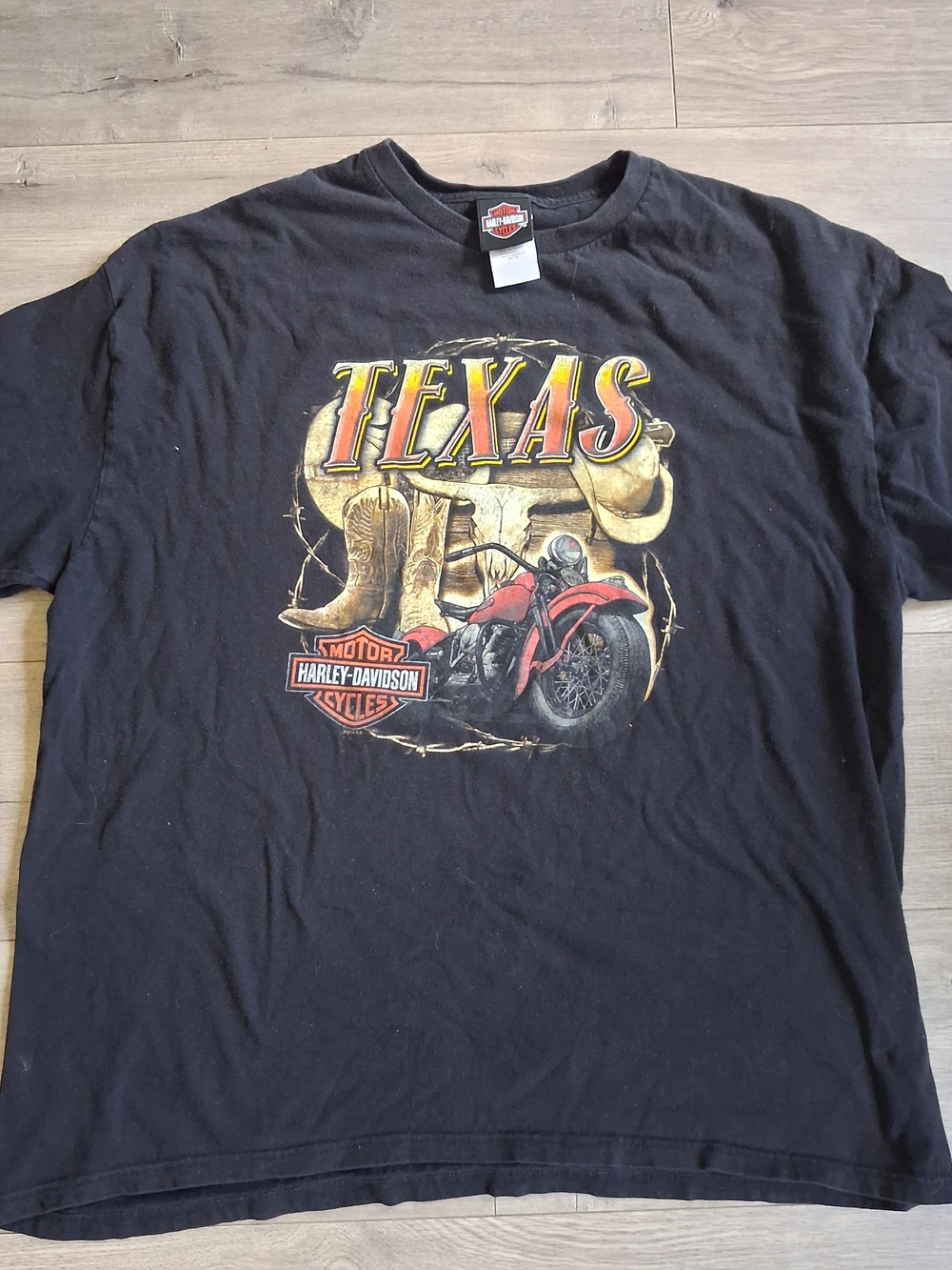 Harley-Davidson Black Tee with Red & Yellow Texas Motorcycle Graphic 2xl